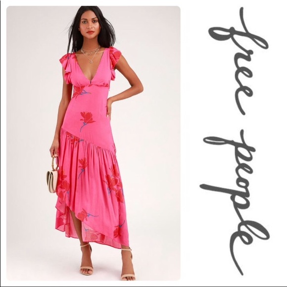 Free People Dresses & Skirts - She’s a Waterfall Hot Pink Ruffled Dress